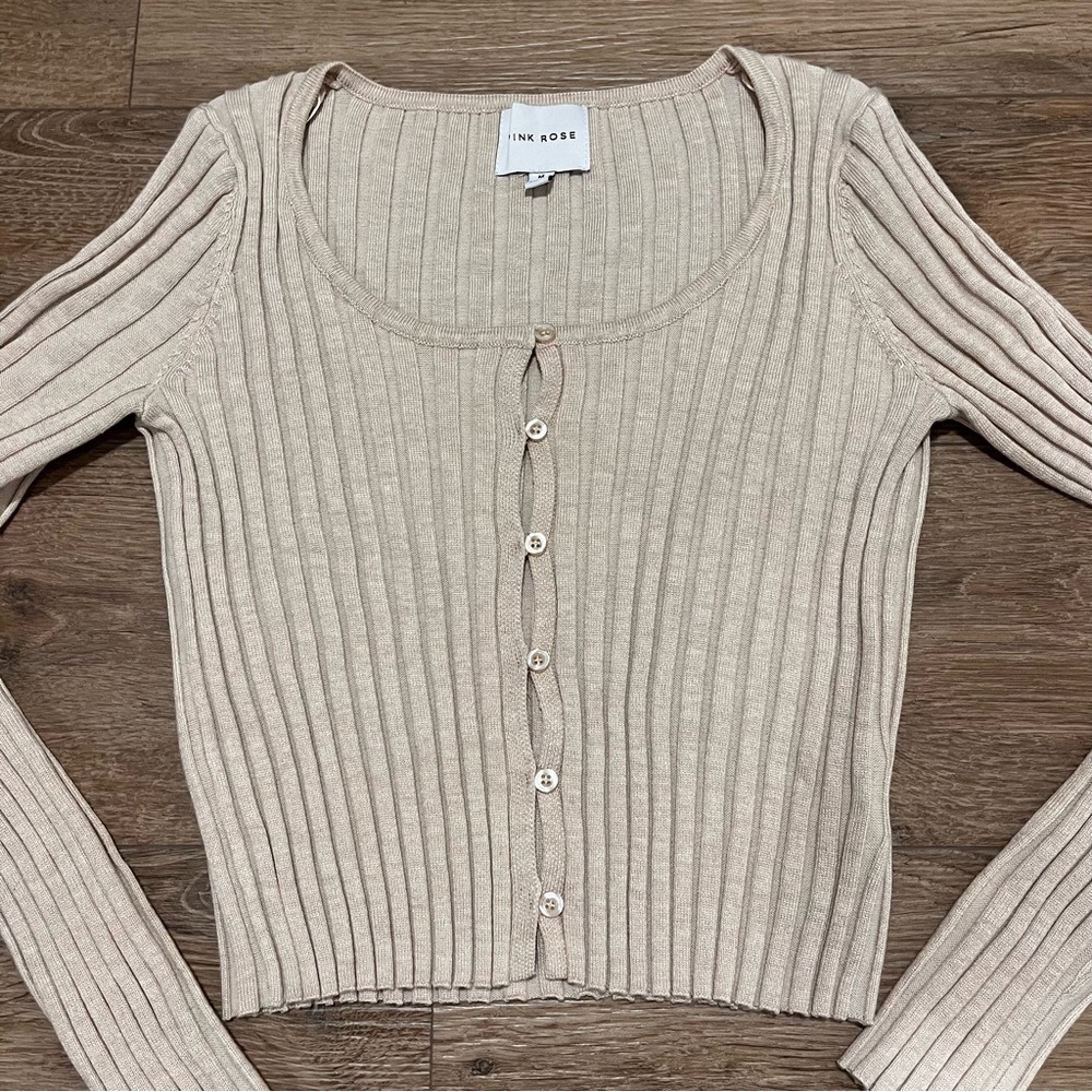 Pink Rose Button-up Cropped Sweater - Size Medium